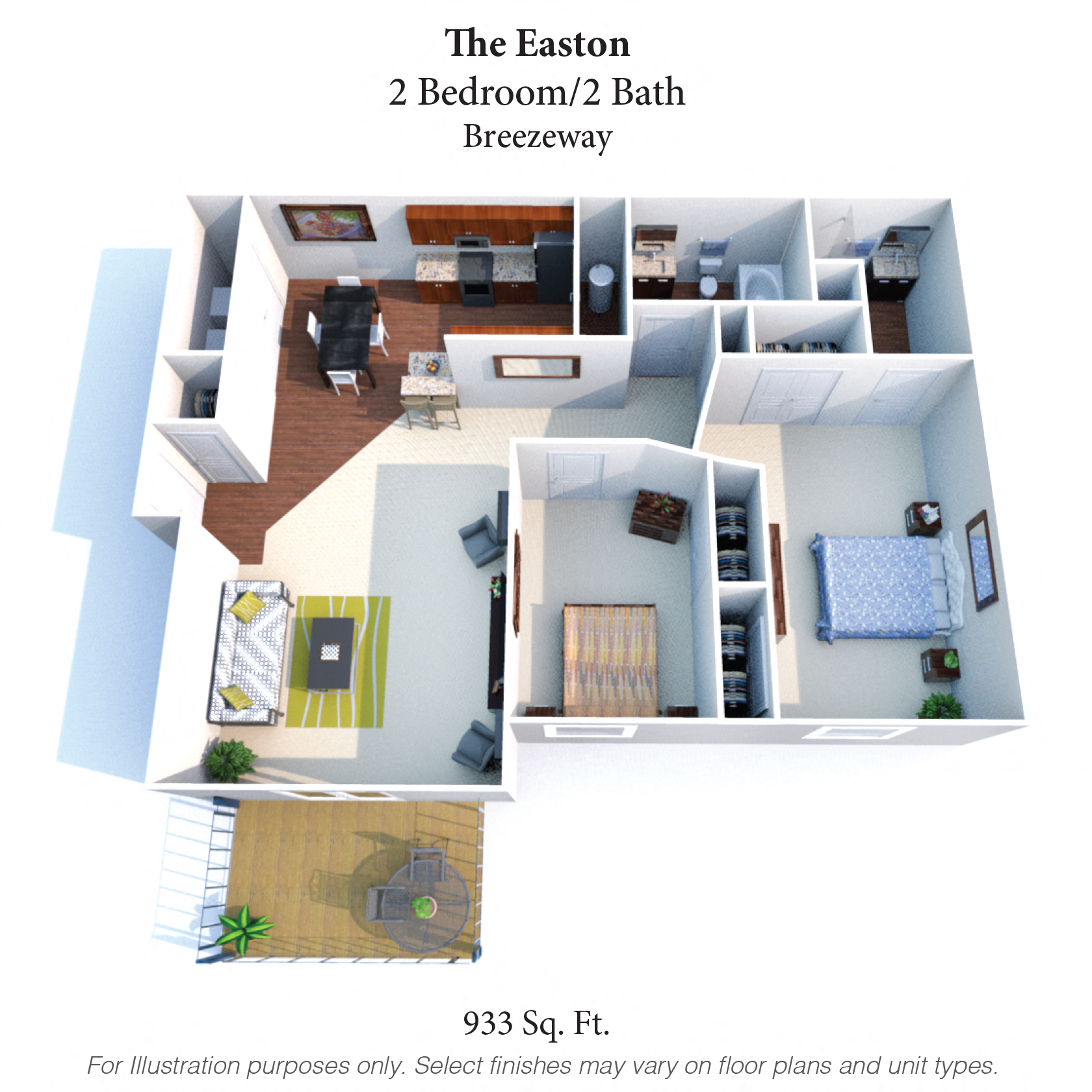 Floor plan for 2 beds, 2 baths, 1207 sqft